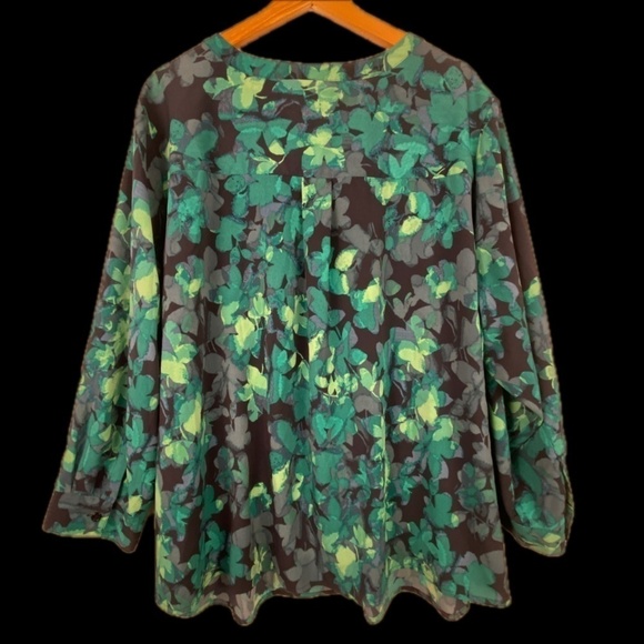 Catherines Women's Sz 3XP (26/ 28WP) Green Blouse V Neck Long Sleeve Career - Picture 9 of 11